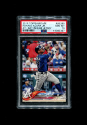 2018 RONALD ACUNA JR. TOPPS UPDATE #US250 AT-BAT IN BLUE ROOKIE BRAVES PSA 10