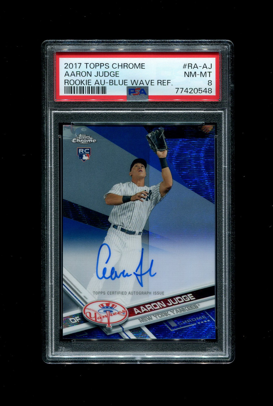 2017 AARON JUDGE CHROME ROOKIE /75 BLUE WAVE AUTO REFRACTOR PSA 8