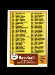 1981 CHECKLIST O-PEE-CHEE #338 CHECK LIST 251-374 *R8917