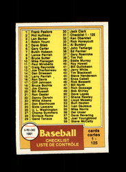 1981 CHECKLIST O-PEE-CHEE #31 CHECK LIST 1-125 *R8925