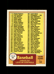 1981 CHECKLIST O-PEE-CHEE #31 CHECK LIST 1-125 *R8926