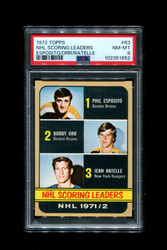 1972 ESPOSITO/ORR/RATELLE TOPPS #63 NHL SCORING LEADERS PSA 8