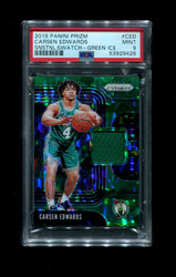 2019 CARSEN EDWARDS PANINI PRIZM SENSATIONAL SWATCH-GREEN ICE /56 PSA 9