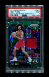 2019 COBY WHITE PANINI PRIZM SENSATIONAL SWATCH-GREEN ICE /56 PSA 9