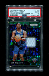 2019 ZION WILLIAMSON PRIZM SENSATIONAL SWATCH-GREEN ICE /56 PSA 9