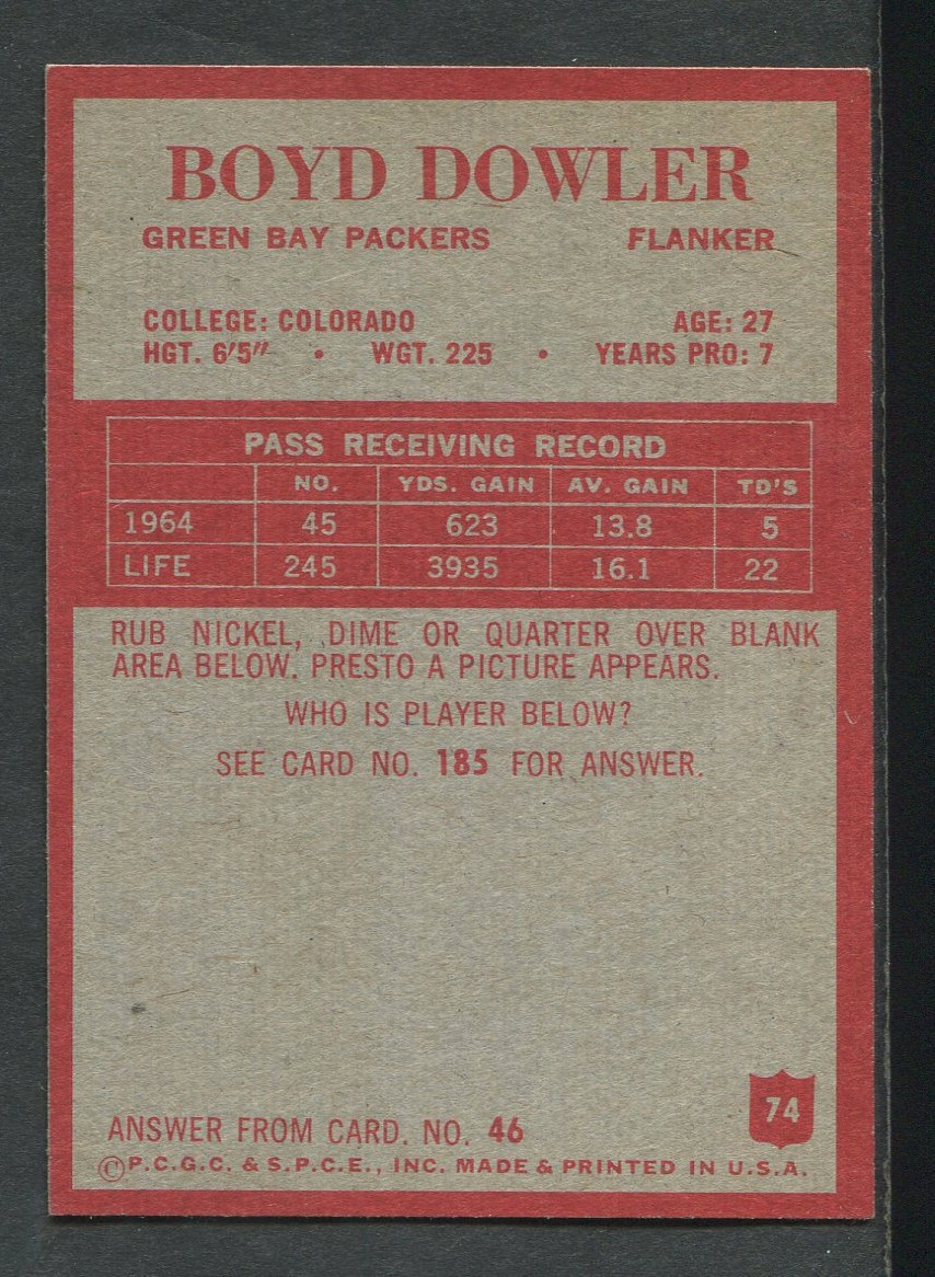 : 1965 Philadelphia # 74 Boyd Dowler Green Bay Packers