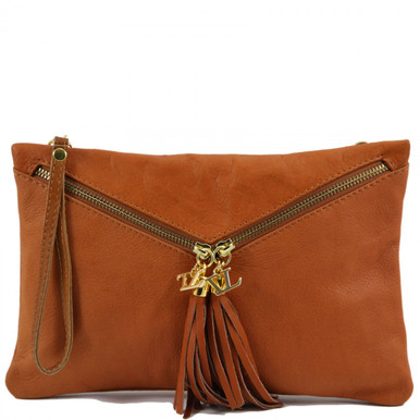 Audrey - Leather Clutch - Cognac