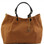 TL Bag - Woven Printed Leather Shopping Bag with Golden Pendant - cognac