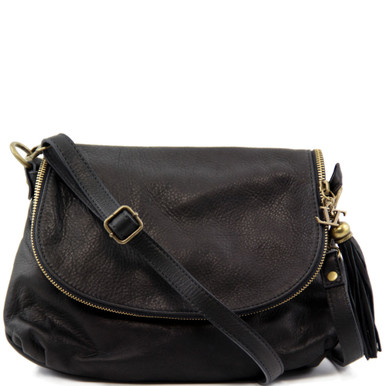 TL Bag – Soft Leather Shoulder Bag with Tassel Detail - Black