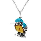 Kingfisher amber and turquoise pendant