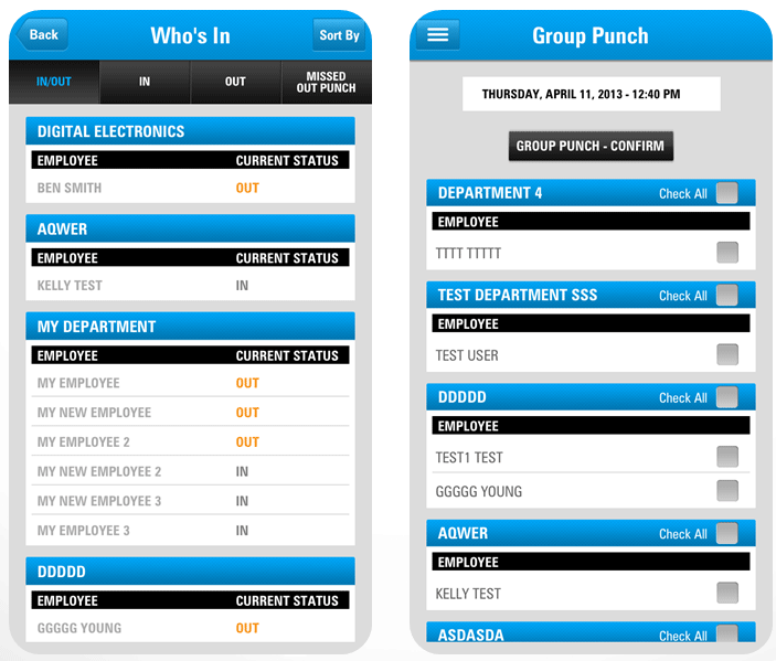 Smart Phone Time Clock App - Administrator App Group punch.gif