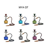 The Mya QT Comes with a Think Glass Base (Amber, Dark Blue, Grey, Light Purple, Olive Green, Sky Blue,Pink), Chrome / Stainless Steel Stem, Tobacco Burner, Matching Leather Hose, Chrome Plate and Tongs. When it comes to classic hookahs, the Mya QT shows style and charm, best best of all - quality and durability.