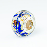 Cobalt Swirl Gold Foil Murano Glass Charm Bead