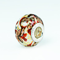 Scarlet Swirl Gold Foil Murano Glass Charm Bead