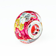 Pink Klimt Gold and Silver Foil Murano Glass Charm Bead
