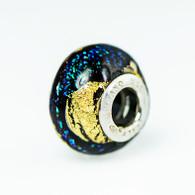 Aqua Shimmer Gold Foil Black Dichroic Murano Glass Charm Bead