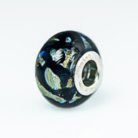 Blue Denim Gold Foil Scribbles Murano Glass Charm Bead