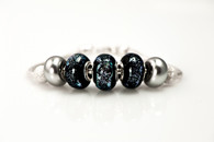 Blue Dichroic Speckle on Black European Style Large Hole Bead Bracelet