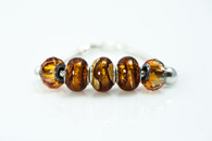 Amber and Gold Foil European Style Bead and Charm Bracelet