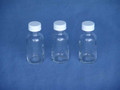 25ML SAMPLE BOTTLE, ROUND CLEAR GLASS, 20mm WHITE WADDED SCREW CAP