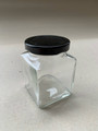 CLEAR GLASS SQUARE JAR 195ML BLACK METAL SCREW CAP