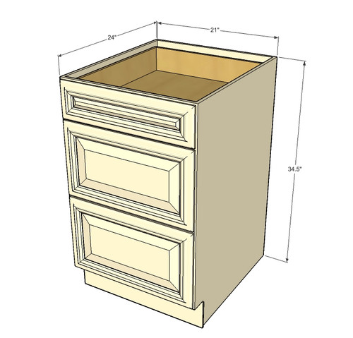 tuscany white maple 3 drawer base cabinet 21 inch