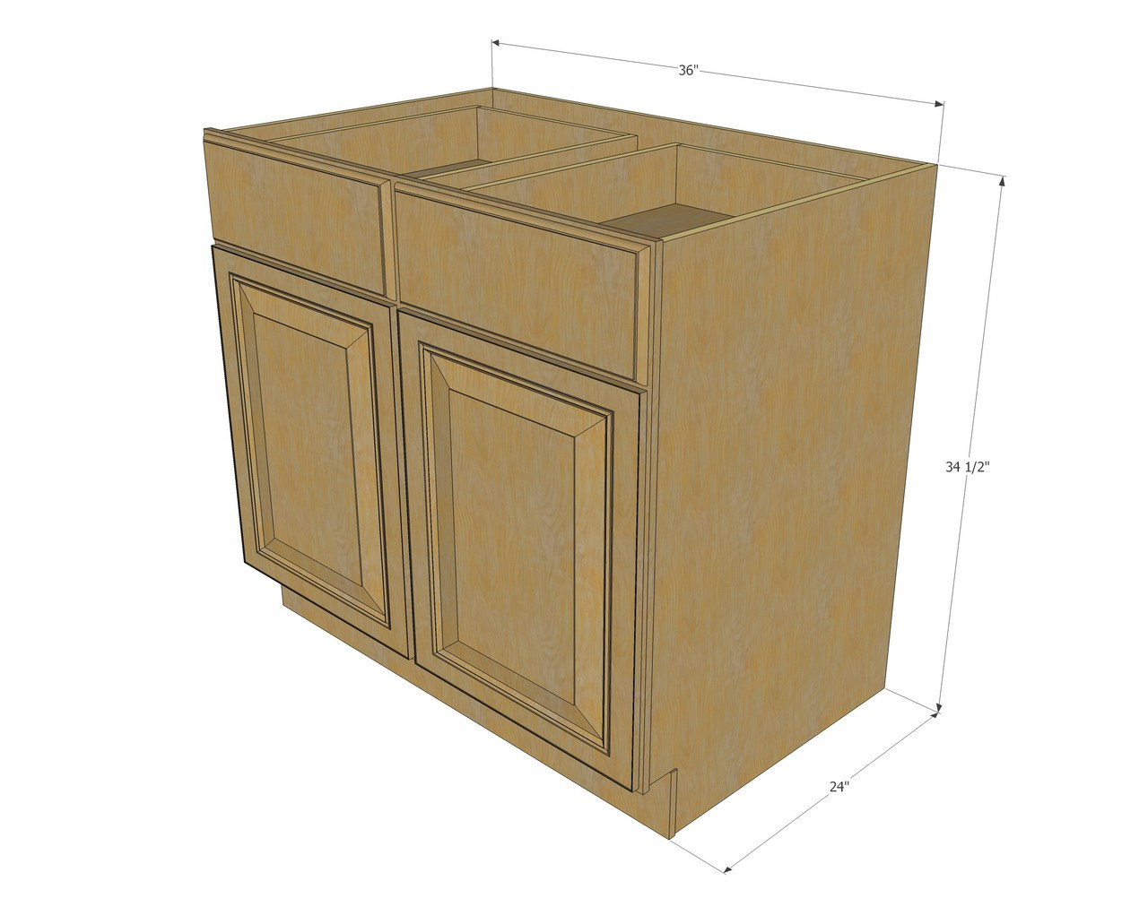 Regal Oak Large Base Cabinet With Double Doors Two Drawers 36