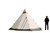 Safir 7 ECO tent rendering with average sized person for perspective.