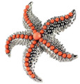 Coral Starfish Adjustable Crystal Silver Ring