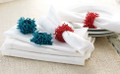Set of Four Red or Blue Coral Beaded Napkin Rings