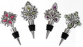 Set of 4 Assorted Fuchsia & Green Pewter Bejeweled Wine Bottle Stoppers