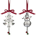 Set of 2 Holiday Wine Bottle Gift Ornaments with Bells