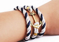 Blue and White Rope Bracelet with Anchor 