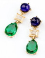 Green Sparkling Crystal Post Dangle Earrings