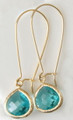 Blue Zircon Colored Crystal 18k Gold Plated Dangle Earrings
