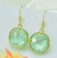 Gold Plated Cubic Zirconia Bright Green Earrings