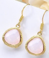 Triangular Semi-Opaque Pink Cubic Zirconia Gold Plated Earrings
