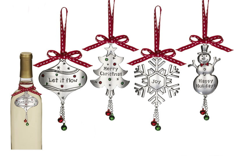 Set of Four Holiday Wine Bottle Gift Ornament Necklaces