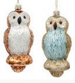 Set of Two Assorted Gold and Bronze Molded Glass Owl Ornaments by Silvestri