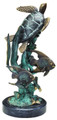 Bronze Patina Single Sea Turtle with Fish Statuette by SPI