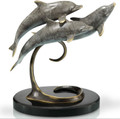 Triple Dolphins Statuette on Marble Base by SPI