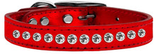 One Row Clear Crystal Metallic Leather Pet Collar Red