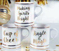 Set of Three Gold Foil Footed Mugs with Holiday Christmas Sayings