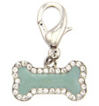 Light Green Enamel D-Ring Bone with Clear Crystals Pet Collar Charm