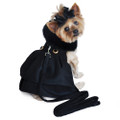 Black Wool Fur-Trimmed Dog Harness Coat with Matching Leash Size M