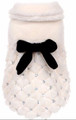Elegant White Quilted Pet Dog Jacket with Sequins and Back Bow