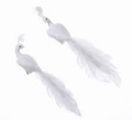 Set of 2 White Flocked Glittery Feathered Peacock Ornaments