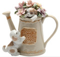 Ceramic Puppies Playing on a Water Can with Flowers Ornament Figurine