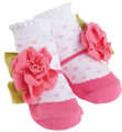 Pink Polka Dot Baby Girl Socks with Large Pink Flower by Mud Pie