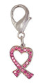 Pink Ribbon Heart Charm for Zipper Pull, Purse Charm, Charm Bracelet, Dog Collar
